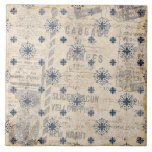 Rustic Neutral Blue Paper Print Ceramic Tile<br><div class="desc">Rustic faux texture of neutral colors & blue vintage pattern on an antique newspaper background create a  farmhouse and cottage decor ceramic tile.  100% customer satisfaction with "Zazzle" every day.</div>