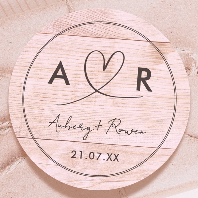 Rustic Neutral Boho Blush Wood Look Cute Heart Classic Round Sticker (Creator Uploaded)