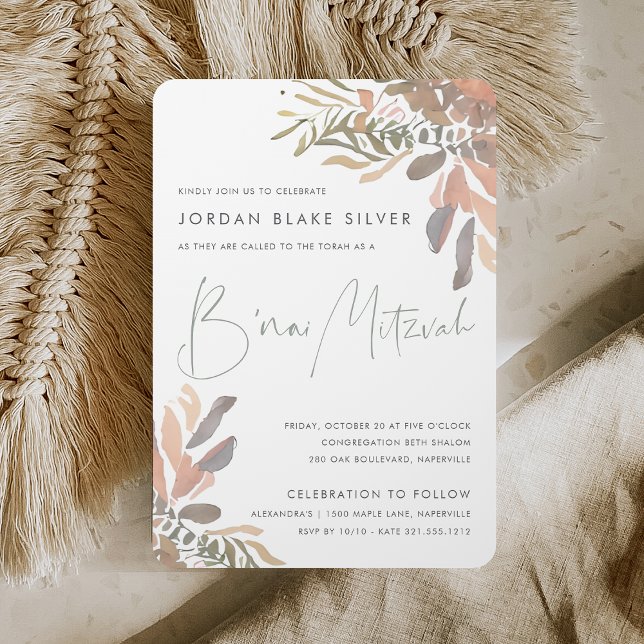Rustic Neutral Boho Floral B'nai Mitzvah Invitation (Creator Uploaded)