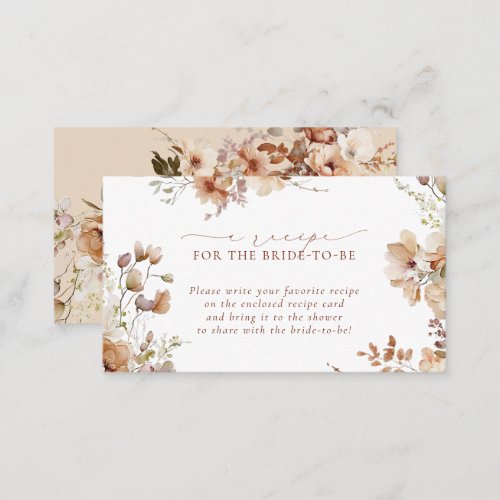 Rustic Neutral Boho Floral Bridal Recipe Request Enclosure Card
