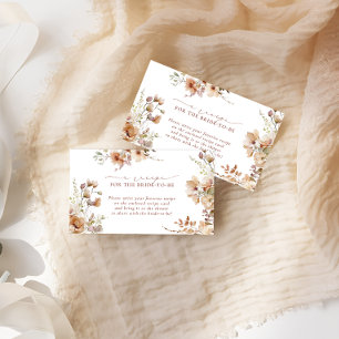 Rustic Neutral Boho Floral Bridal Recipe Request Enclosure Card