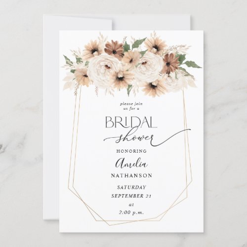 Rustic Neutral Boho Floral Bridal Shower Invitation