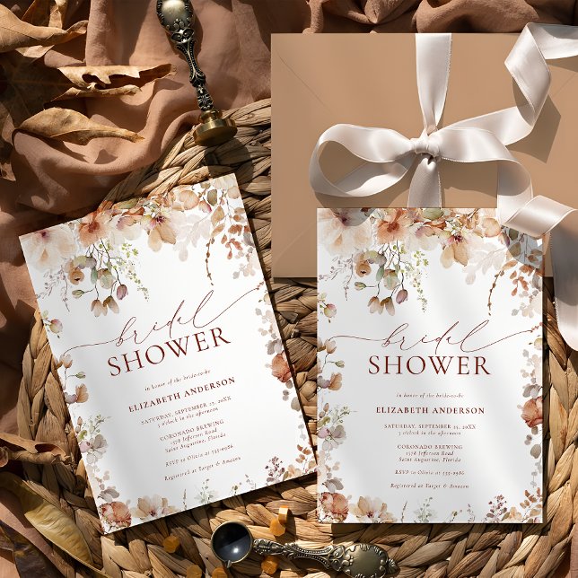 Rustic Neutral Boho Floral Bridal Shower Invitation (Creator Uploaded)