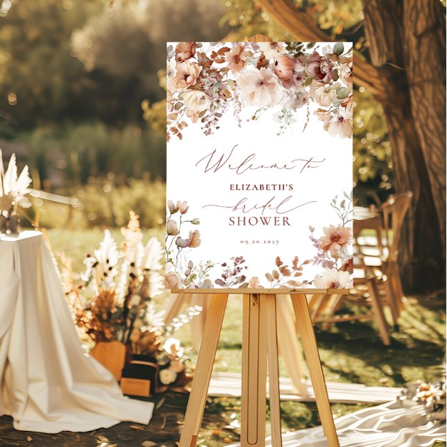 Rustic Neutral Boho Floral  Bridal Shower Welcome Foam Board (Creator Uploaded)