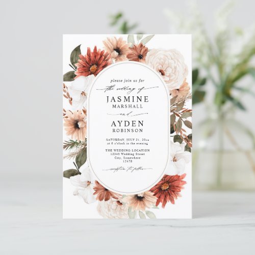 Rustic Neutral Boho Floral Budget QR Code Wedding Invitation