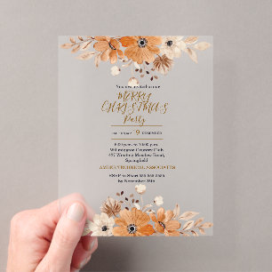 Rustic Neutral Boho Floral Holiday Party Acrylic Enclosure Card
