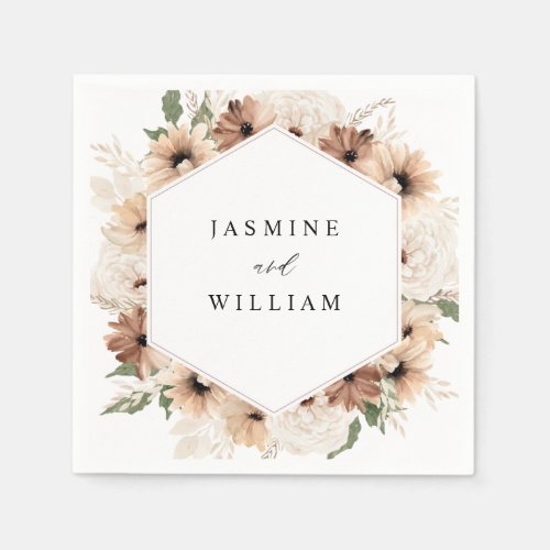 Rustic Neutral Boho Floral Name Napkins