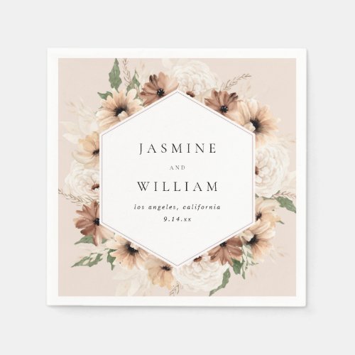 Rustic Neutral Boho Floral Name S2 _ Beige Napkins