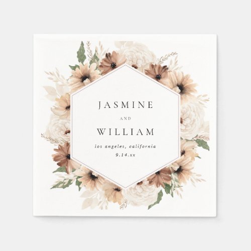 Rustic Neutral Boho Floral Name S2 Napkins