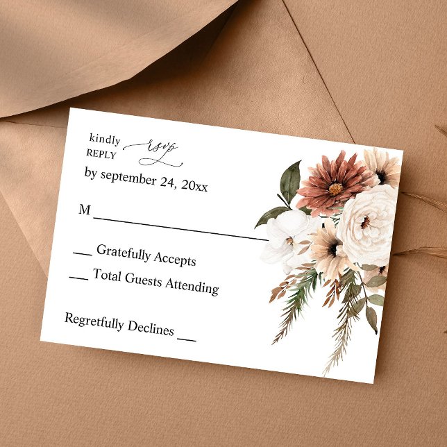 Rustic Neutral Boho Floral no Meal RSVP Card (Creator Uploaded)