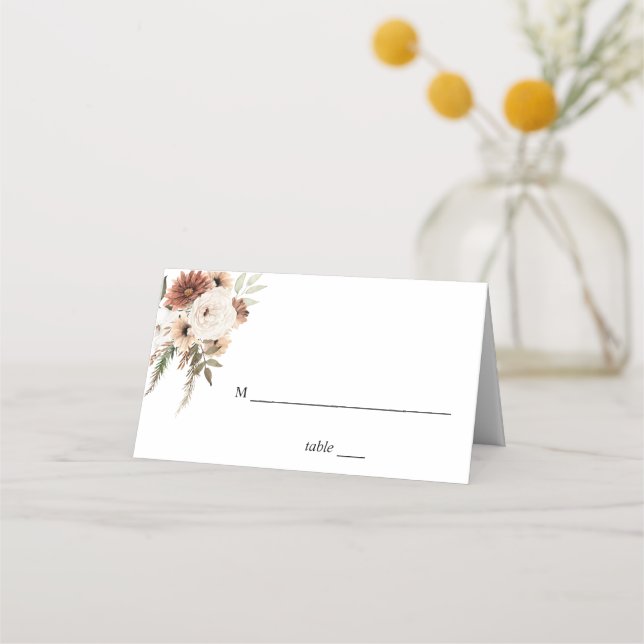 Rustic Neutral Boho Floral Place Card (Front)