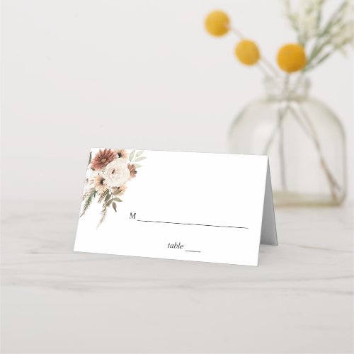 Rustic Neutral Boho Floral Place Card
