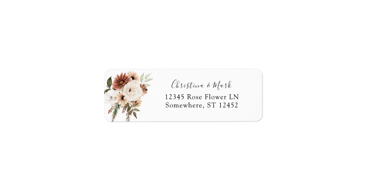 Rustic Neutral Boho Floral Return Address Label | Zazzle