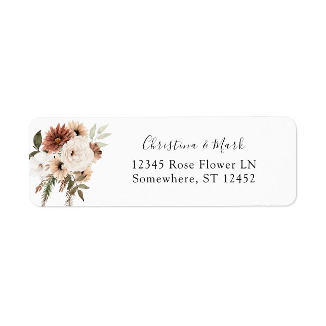 Rustic Neutral Boho Floral Return Address Label (Front)