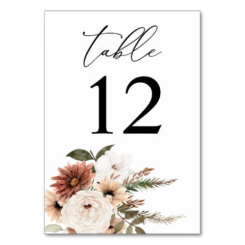 Rustic Neutral Boho Floral Table Number