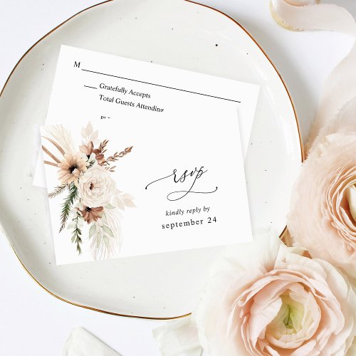 Rustic Neutral Boho Floral w Meal RSVP 2