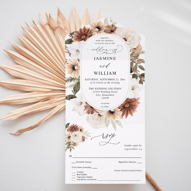 Rustic Neutral Boho Floral Wedding All In One Invitation (Creator Uploaded)