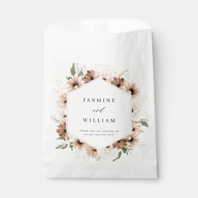Rustic Neutral Boho Floral Wedding Favor Bag (Front)
