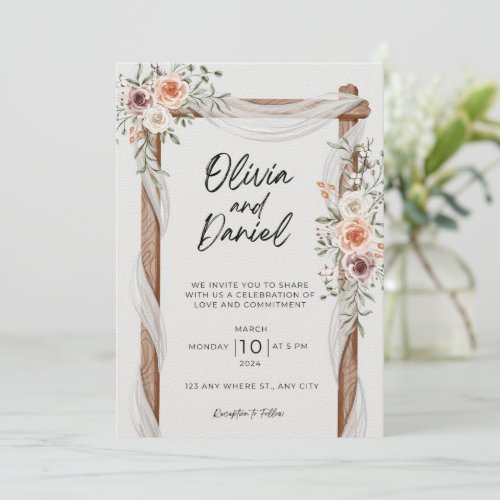 Rustic Neutral Boho Floral Wedding Invitation