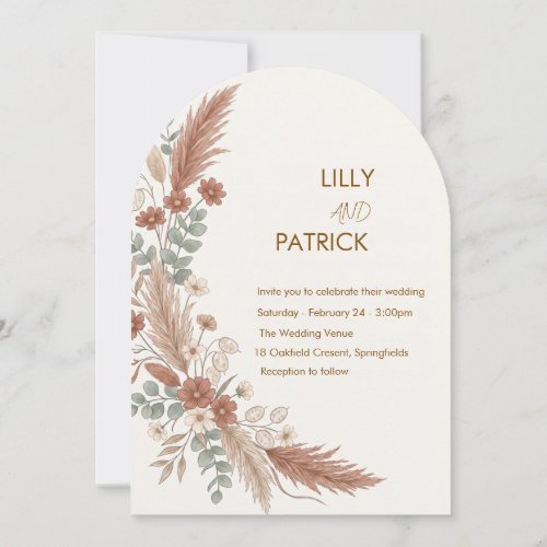 Rustic Neutral Boho Floral Wedding Invitation