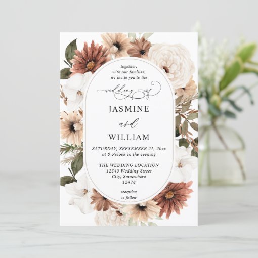 Rustic Neutral Boho Floral Wedding Invitation | Zazzle