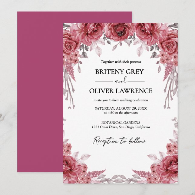 Rustic Neutral Boho Floral Wedding Invitation (Front/Back)