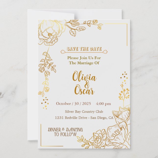 Rustic Neutral Boho Floral Wedding Invitation (Front)
