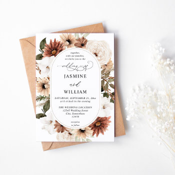 Rustic Neutral Boho Floral Wedding Invitation by M_Blue_Designs at Zazzle