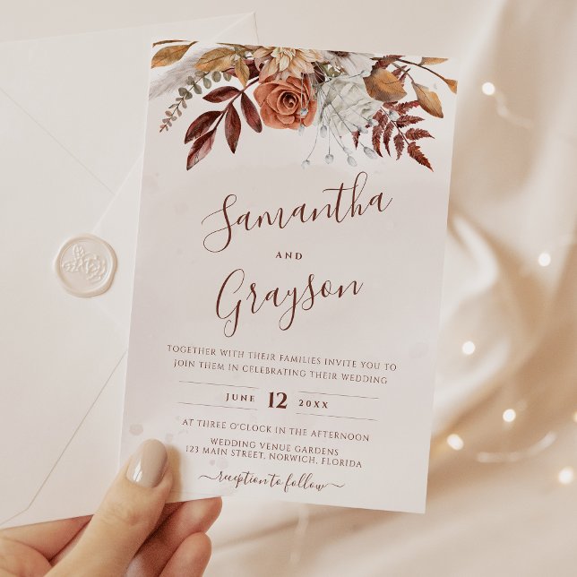 Rustic Neutral Boho Floral Wedding Invitation (Creator Uploaded)