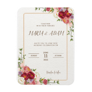 Rustic Neutral Boho Floral Wedding Invitation Magn Magnet