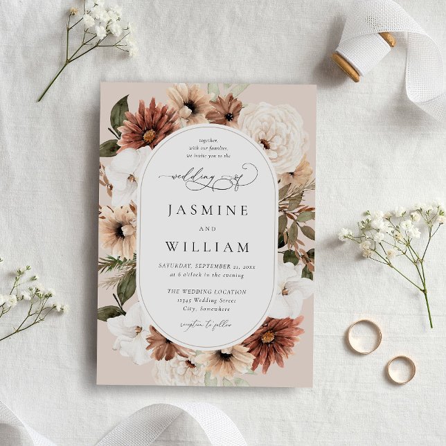 Rustic Neutral Boho Floral Wedding S2 - Beige Invi Invitation (Creator Uploaded)