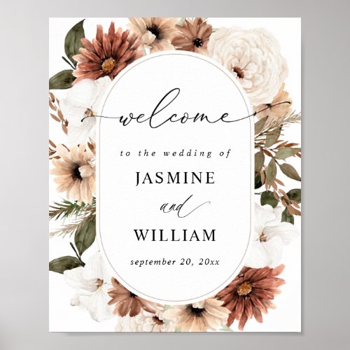 Rustic Neutral Boho Floral Welcome Sign