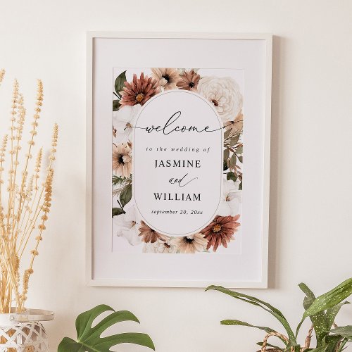 Rustic Neutral Boho Floral Welcome Sign