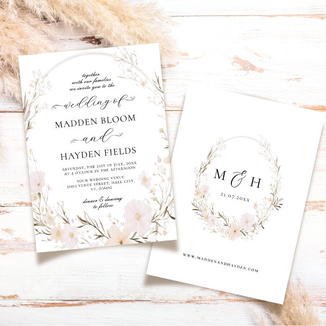 Rustic Neutral Boho Floral Wildflower Wedding Invitation (Creator Uploaded)