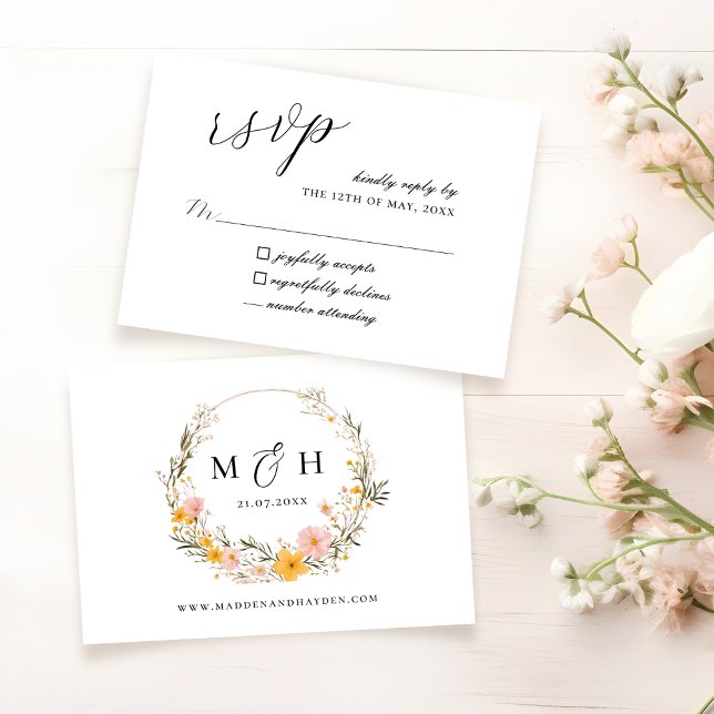Rustic Neutral Boho Floral Wildflower Wedding RSVP Card (Creator Uploaded)