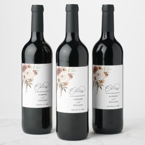 Rustic Neutral Boho Floral Wine Label 2