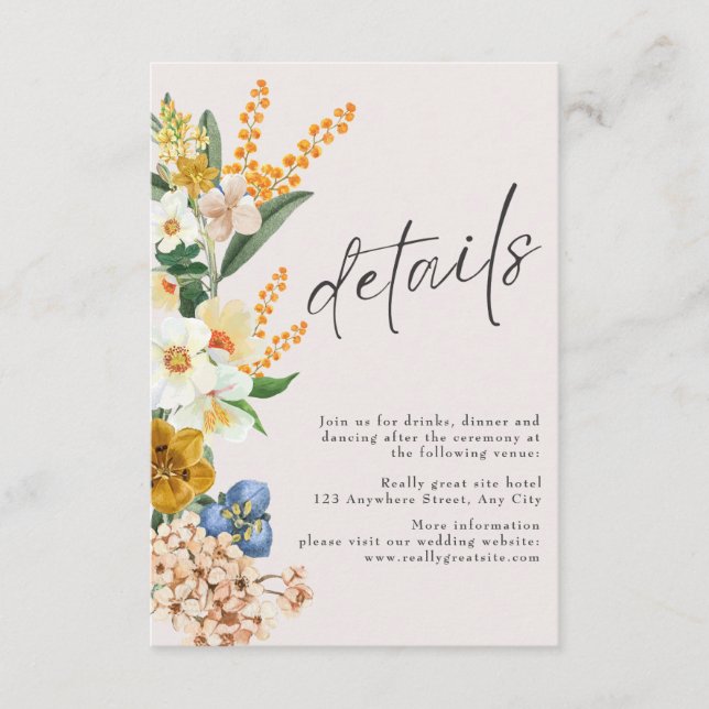 Rustic Neutral Boho Minimalist Wildflower Wedding  Enclosure Card (Front)