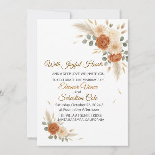 Rustic Neutral Boho Terracotta Floral Wedding Invi Invitation