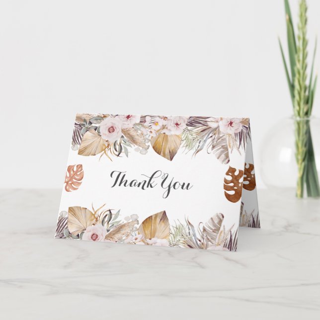 Rustic Neutral Boho Wedding Letterpress Thank You Card (Front)