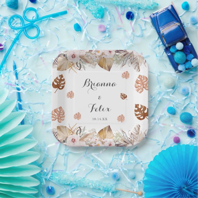 Rustic Neutral Boho Wedding Paper Plates (Party)