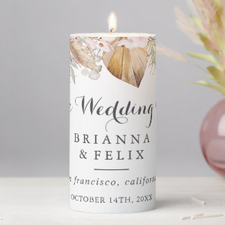 Rustic Neutral Boho Wedding Pillar Candle