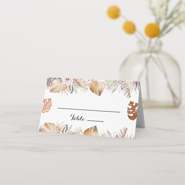 Rustic Neutral Boho Wedding Place Card (Front)