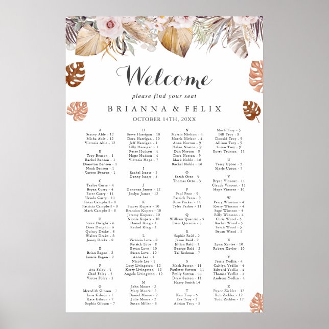 Rustic Neutral Boho Wedding Seating Chart (Front)