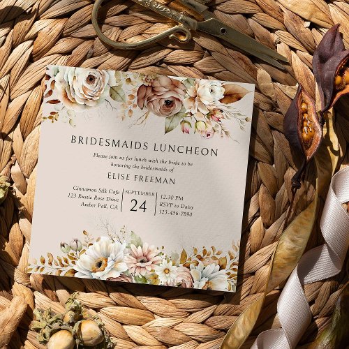 Rustic Neutral Brown Floral Bridesmaids Luncheon Invitation
