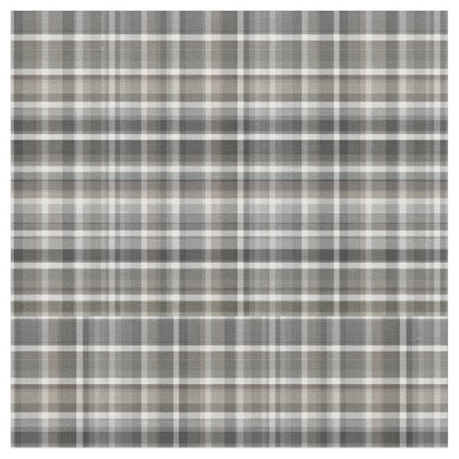 Rustic Neutral Brown Grey Plaid Print Fabric (Close Up)