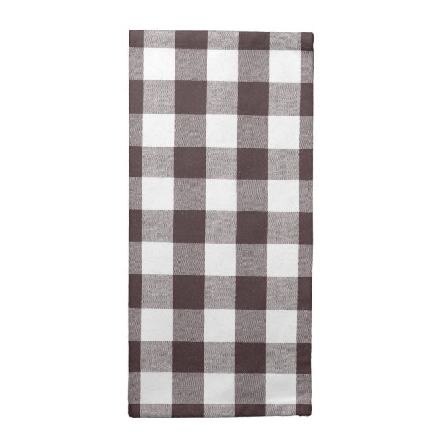 Rustic Neutral Brown White Gingham Buffalo Plaid  Cloth Napkin (Half Fold)