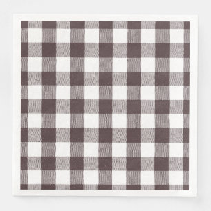 Rustic Neutral Brown White Gingham Buffalo Plaid Paper Dinner Napkins
