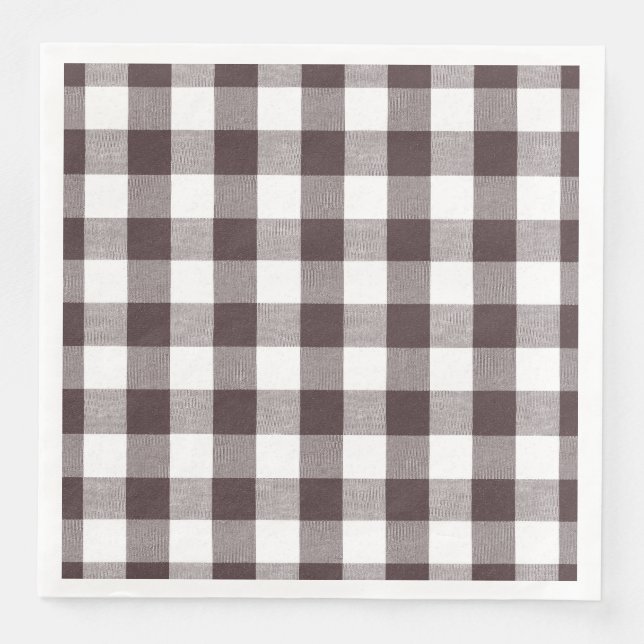 Rustic Neutral Brown White Gingham Buffalo Plaid  Paper Dinner Napkins (Front)