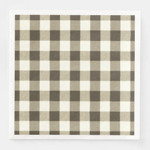 Rustic Neutral Brown White Gingham Buffalo Plaid Paper Dinner Napkins