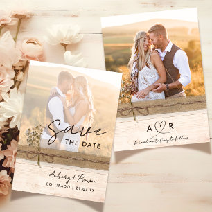Rustic Neutral Burlap Wood Wildflower Boho Photo Save The Date